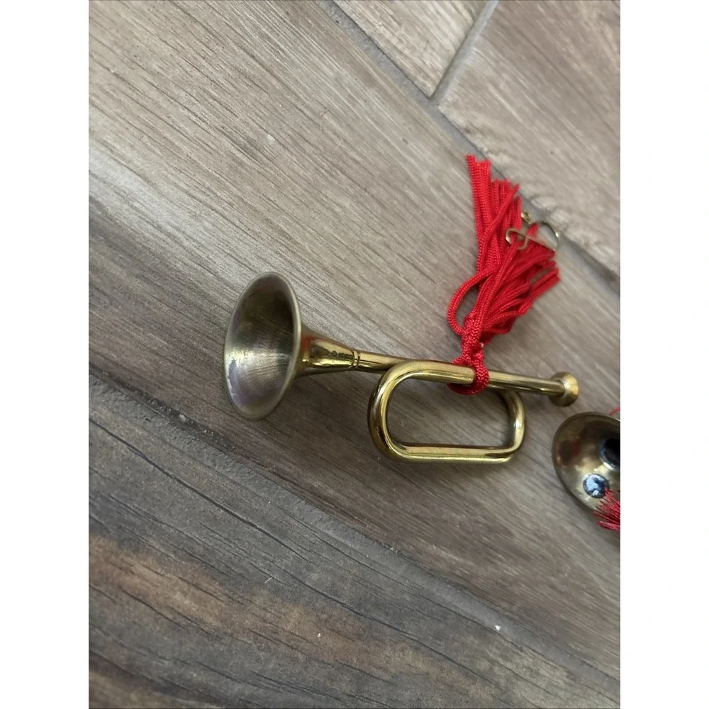 Christmas Holiday Brass Horns Musical Instruments Ornaments Set Of 2
